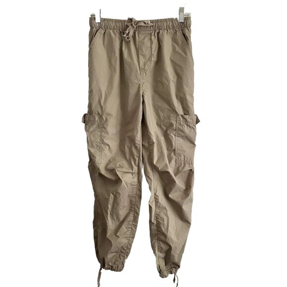Khaki Cargo Pants Drawstring Waist Elastic Cuffs Adjustable Fit 5 Pockets - Picture 1 of 6